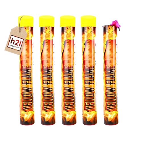 h2i Bengalo - Bengalfeuer | 5 St. | Gelb | 40 s | Kraftvolle Handfackel für spektakuläre Lichteffekte | Leuchtfackel & Lanzenlicht mit Heller Flamme & Rauch | Ideal für Partys & Events | j | Kat F1 von h2i