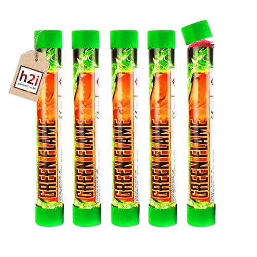 h2i Bengalo - Bengalfeuer | 5 St. | Grün | 40 s | Kraftvolle Handfackel für spektakuläre Lichteffekte | Leuchtfackel & Lanzenlicht mit Heller Flamme & Rauch | Ideal für Partys & Events | f | Kat F1 von h2i