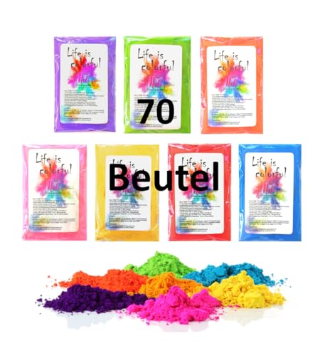 h2i Holi Pulver | 70 Beutel x 70 g | 4.900 g | 7 Farben | Holi Color Powder - 70 Farbbeutel mit leuchtenden Farben zum Werfen | für Festivals Fotoshooting Baby-Shower Party-Foto Fun & Action h2i Holi Pulver | 70 Beutel x 70 g | 4.900 g | 7 Farben | Holi Color Powder - 70 Farbbeutel mit leuchtenden Farben zum Werfen | für Festivals Fotoshooting Baby-Shower Party-Foto Fun & Action von h2i