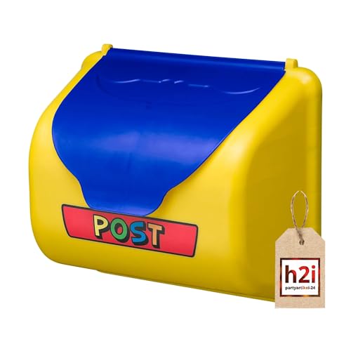 h2i Kinder Briefkasten für Spielhaus & Spielturm | Kletterturm Zubehör Kinderbriefkasten | TÜV geprüft, mit Befestigungsmaterial | Gelb/Blau von h2i
