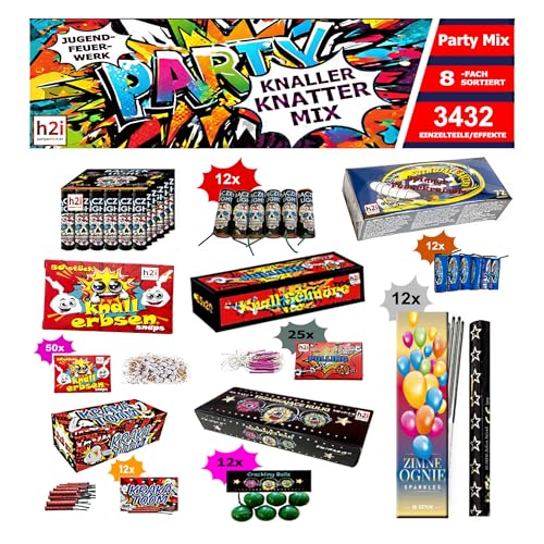 h2i Knaller Knatter Premium Mix | 3432 Teile | 8fach sortiert & handverlesen| Partyspaß für Klein & Groß I für Silvester Halloween & Partys | Kinder & Jugendfeuerwerk | Ganzjahresfeuerwerk Kat F1 h2i Knaller Knatter Premium Mix | 3432 Teile | 8fach sortiert & handverlesen| Partyspaß für Klein & Groß I für Silvester Halloween & Partys | Kinder & Jugendfeuerwerk | Ganzjahresfeuerwerk Kat F1 von h2i