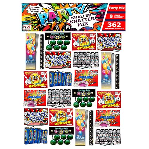 h2i Knaller Knatter Premium Mix | 362 Teile | 8fach sortiert & handverlesen| Partyspaß für Klein & Groß I für Silvester Halloween & Partys | Kinder & Jugendfeuerwerk | b | Ganzjahresfeuerwerk Kat. F1 von h2i