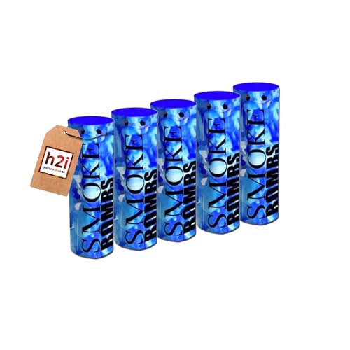 h2i Rauch Vulkan Fontäne | 5 Stück | Blau | Time 45 sek | Smoke Tube Rauchfackel Rauchtopf Rauchgenerator Rauchbombe mit dichtem kräftigem Rauch |B5| Ganzjahresfeuerwerk Kat T1/F1 von h2i