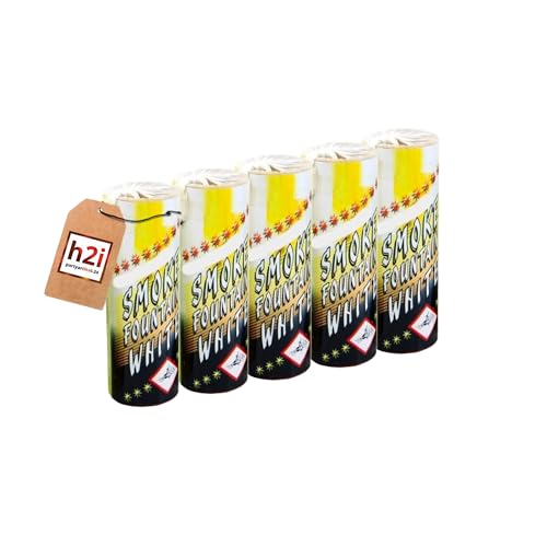 h2i Rauch Vulkan Fontäne | 5 Stück | Weiß | Time 45 sek | Smoke Tube Rauchfackel Rauchtopf Rauchgenerator Rauchbombe mit dichtem kräftigem Rauch |W10| Ganzjahresfeuerwerk Kat T1/F1 von h2i