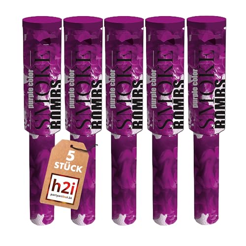 h2i Rauchfackel mit Griff & Reißzünder| 5 Stück | Lila | 60 sek | Rauch Vulkan Fontäne | Rauchtopf Rauchgenerator Rauchbombe | dichter kräftiger Rauch | Ganzjahresfeuerwerk Kat T1/F1 von h2i