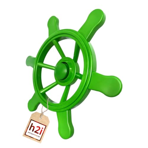 h2i Steuerrad Spielturm & Spielhaus | Piraten Steuerrad aus wetterfestem Kunststoff | bewegliches Spielschiff Lenkrad mit Drehgeräusch | Spielturm Zubehör | grün von h2i