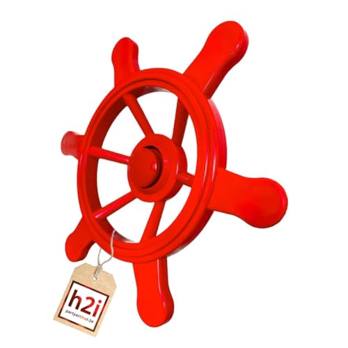 h2i Steuerrad Spielturm & Spielhaus | Piraten Steuerrad aus wetterfestem Kunststoff | bewegliches Spielschiff Lenkrad mit Drehgeräusch | Spielturm Zubehör | rot von h2i