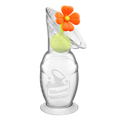 haakaa® Milchpumpe mit Saugfuß 100ml inkl. Blumenverschluss in orange von haakaa®