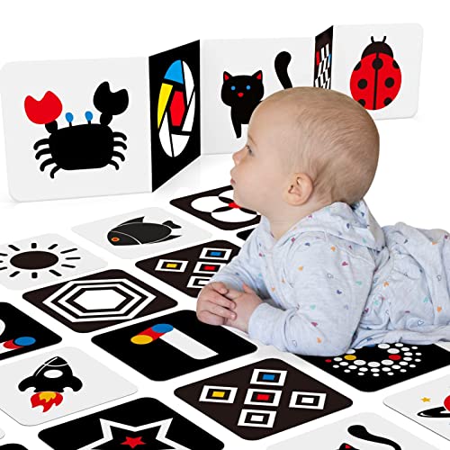 hahaland Kontrastkarten Baby Spielzeug 0 6 Monate, Kontrastbuch Baby Schwarz Weiß Flash Karten für Neugeborene Babys 0-3-6 Monate Visual Stimulus Lernkarten, Flashcard Kleinkinder Spielzeug Geschenk von hahaland