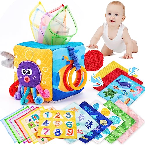 Baby Spielzeug 6 Monate Tissue Box Toy Montessori 6-12 Monate Sensorik , Stofftücher Kontrastreiche Farben Lernen Sensorische für Jungen Mädchen Geschenke von hahaland