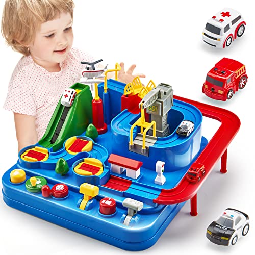 hahaland Spielzeug ab 2 3 4 5 Jahre, Auto Spielzeug ab 2 Jahre Junge Mädchen, Autorennbahn Abenteuer Auto Kinder Set, Spielzeugauto Geschenk für Kinder 2 3 4 5 Jahre Junge von hahaland