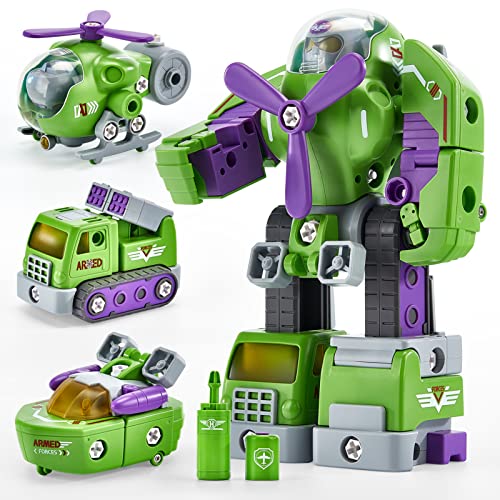 Roboter Spielzeug 3 in 1 Auto Spielzeug 3 5 Jahre Junge, Kinder Spielzeug Trans Hubschrauber LKW Schiff Abnehmbare Kombi-Roboter für 3 4 5 6 Jahre Jungen Geburtstag Geschenk von hahaland