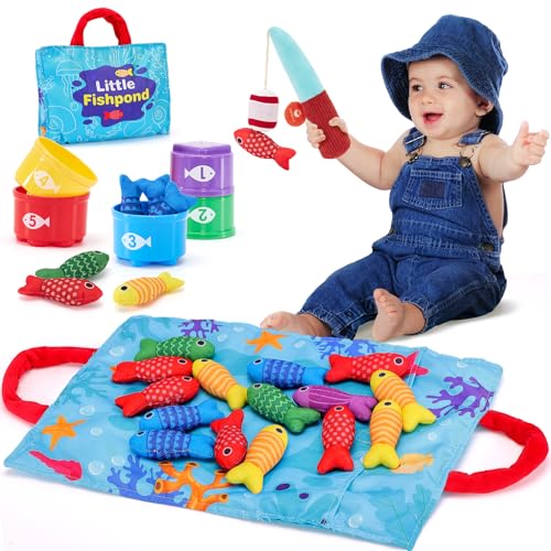 hahaland Baby Spielzeug ab 1 2 Jahr, Angelspiel für Kinder 6 12 Monate, Lernspiele, Motorikspielzeug, Montessori Spielzeug, Fische Angeln Spiel - Kleine Geschenke von hahaland