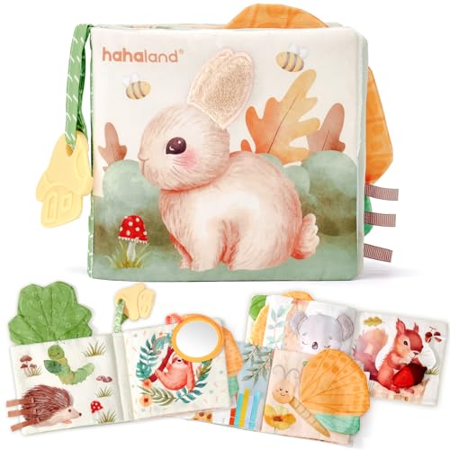hahaland Baby Spielzeug ab 0 3 6 Monate Stoffbuch, Interaktive Babybücher mit Spiegel Rassel, Fühlbuch Knisterbuch Baby Spielzeug 6 Monate, Geschenk für Neugeborene Babyspielzeug 0-6 Monate von hahaland