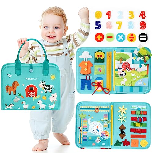 hahaland Busy Board ab 1 Jahr, Montessori Spielzeug ab 1 Jahr, Motorikspielzeug für Kleinkinder ab 1 2 3 4 Jahr, Activity Board für Reise Auto Flugzeug, ideales Busy Book Geschenk Jungen Mädchen von hahaland