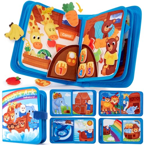 hahaland Montessori Spielzeug ab 1 Jahr - Arche Noah Bibelgeschichte Quiet Book, 18 Klassische Aktivitäten Busy Board Fördert Feinmotorik,Busy Book Taufe Geschenk für Spielzeug ab 1 2 3 Jahr von hahaland