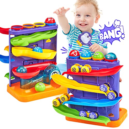 Spielzeug ab 1 Jahr Jungen - 2-in-1-Spielset mit Kugelbahn und Autorennbahn für Kleinkinder, Lernspielzeug für frühe Entwicklung und Montessori, Geschenke zum 1 2 3 Geburtstag für Jungen Mädchen von hahaland