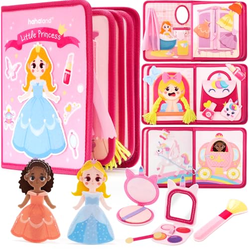 hahaland Spielzeug ab 2 Jahre Mädchen, Prinzessinnen Thema Busy Board, 20 in 1 Quiet Book aus Weichem Stoff für Frühe Bildung, Montessori Busy Book Geschenk Mädchen Spielzeug ab 2 3 4 5 Jahre von hahaland
