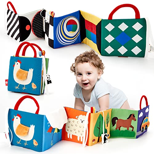 hahaland Stoffbuch Baby Spielzeug ab 0 6 Monate Schwarz Weiß Buch mit Spiegel,Kontrast Stoffbücher 0 Monate Baby Bücher Kinderwagen Spielzeug ab 0 3 6 12 Monate Geschenk für Jungen Mädchen von hahaland
