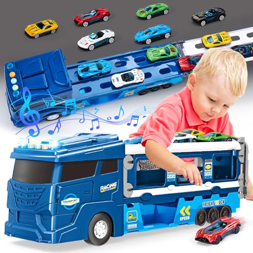 hahaland Transport Truck Spielzeugautos Rennbahnen für 2-4 Jahre Jungen Rennautos, Auto Spielzeugset für Kinder ab 3, 4, 5, 6 Jahren Geburtstagsgeschenk von hahaland