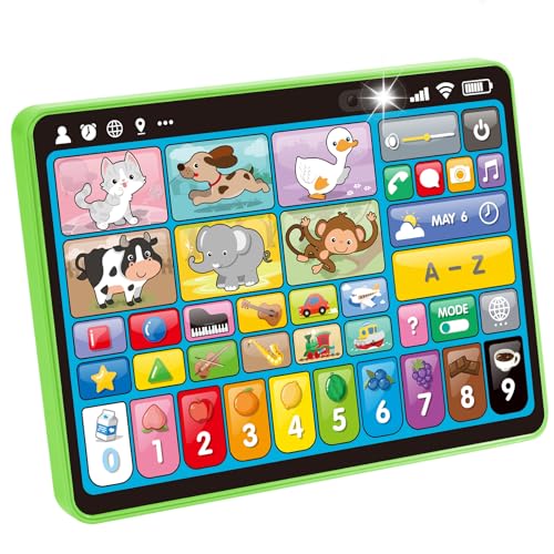 hahaland Trilinguale (EN/FR/ES) Kinder Laptop Baby Tablet für 1 2 3 Jahr alte Jungen Mädchen, Augenfreundliches Elektrisches Lernspielzeug mit Touchscreen, Alphabet, Zahlen, Montessori lerncomputer von hahaland