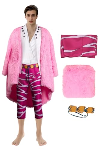 hahomin Herren-Cosplay-Kostüm, Umhang, Umhang, Rosa, Umhang, Halloween, Cosplay mit Gürtel (Doflamingo, Größe M) von hahomin