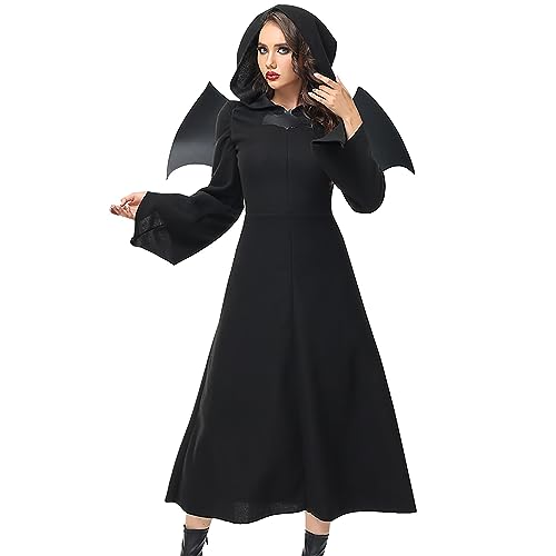hahuha Damen Übergröße Kleider Damen Halloween Rollenspiel Kostüme Gothic Mittelalter Hexenkostüme Zweiteiliges Set Kleider in Übergröße für Frauen Party (Schwarz-C, L) von hahuha