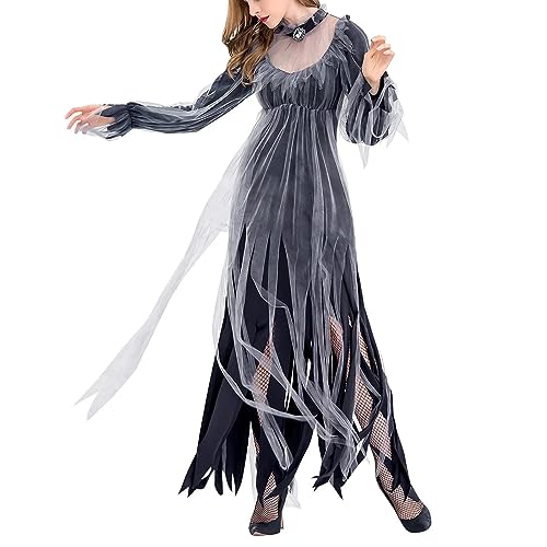 hahuha Damen Übergröße Kleider Damen Halloween Rollenspiel Kostüme Gothic Mittelalter Hexenkostüme Zweiteiliges Set Kleider in Übergröße für Frauen Party (Schwarz-g, M) von hahuha