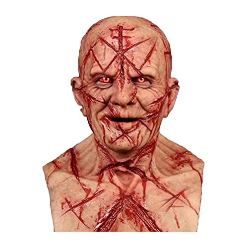 hahuha Glatzenblut Narbe Blutige Kopfbedeckung 3D Realistische Menschliches Gesicht Kopfbedeckung (Rot, Einheitsgröße) von hahuha