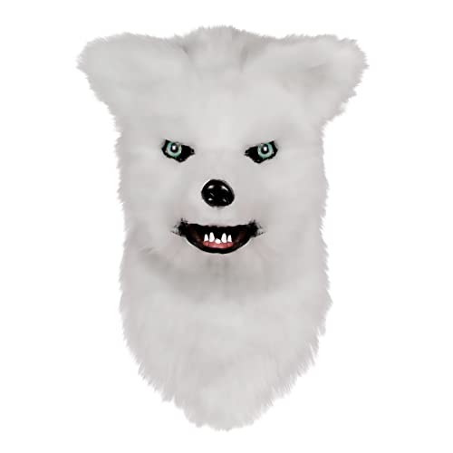 hahuha Halloween Party Beweglicher Mund Weiß Gesichtsmaske Kostüm Cosplay Mund Mover Wolf Gesichtsmasken Plüsch Faux Anzug für Halloween Party Weiß Party Favors (12-White, Einheitsgröße) von hahuha