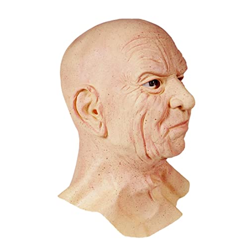 hahuha Party Favors Old Man Headgear Realistic Bald Wrinkle Face Human Headgear Halloween Scary Maskerade Party Cosplay Latex Party Favors (-C, Einheitsgröße) von hahuha