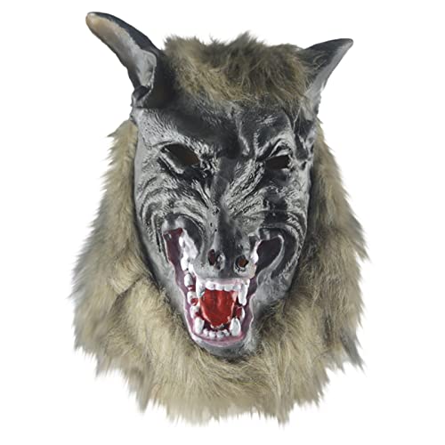 hahuha Realistische Wolfs-Gesichtsmaske für Halloween-Party-Kostüm, Plüsch-Mundkopf, Werwolf, Gesichtsmaske und Nelken, Partygeschenke (k-A, Einheitsgröße) von hahuha