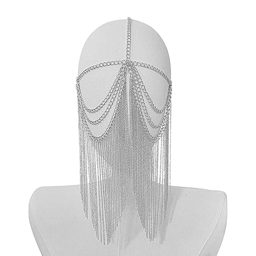 haiaxx Elegante Metall-Maskerade-Maske, Tanz-Gesichtskette, Schmuck, Gothic-Punk-Quasten, Kopfbedeckungskette, Maske für Party und Abschlussbälle, Kopfbedeckungskette, Silber von haiaxx