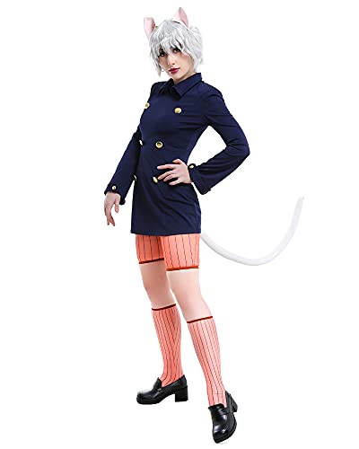 Haikyuu Damen Neferpitou Pitou Cosplay Kostüm Dunkelblau Schule College Stil Uniform mit Katzenohren und Schwanz (Blau, Klein) von haikyuu