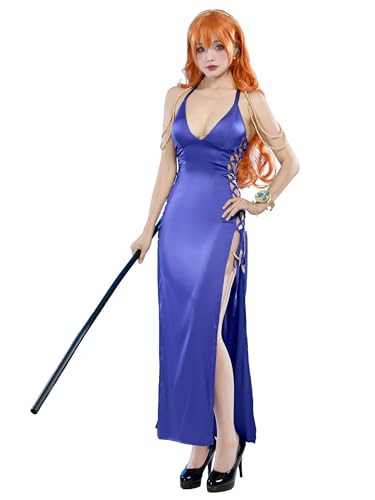 haikyuu Anime Cosplay Lila Kleid mit Ohrringen Perlenkette Cheongsam Halloween Comic Con, Violett, L von haikyuu