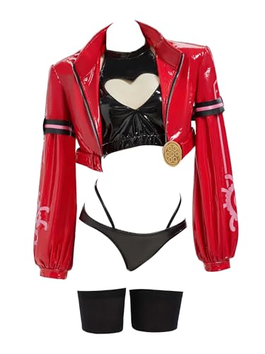 haikyuu Boa Cosplay-Neckholder-Oberteil mit roter Jacke, Rave-Outfit, Festival, Halloween-Kostüm, Rot, schwarz, X-Large von haikyuu