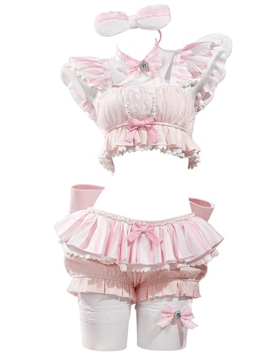 haikyuu Damen Sailor Bunny Cosplay Kostüm Kawaii Homeware Rüschen kurzer Rock mit Stirnband und Socken (Rosa, klein) von haikyuu