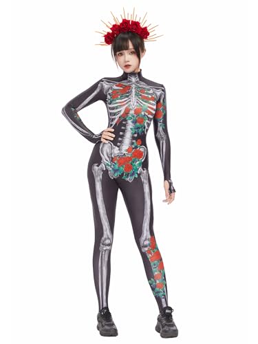 haikyuu Frauenkostüm Rosenskelett Cosplay Tag der Toten Halloween Schädel Outfit Knochen Gothic Catsuit, Schwarz, M haikyuu Frauenkostüm Rosenskelett Cosplay Tag der Toten Halloween Schädel Outfit Knochen Gothic Catsuit, Schwarz, M von haikyuu