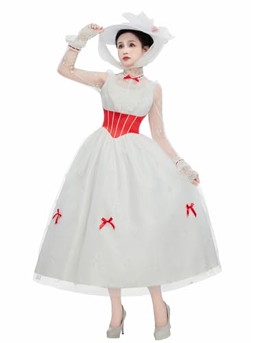 haikyuu Maria-Cosplay-Kleid mit Hut, Edwardianische Ära, Renaissance-Vintage-Kostüm, Halloween, Weiß, Größe L von haikyuu