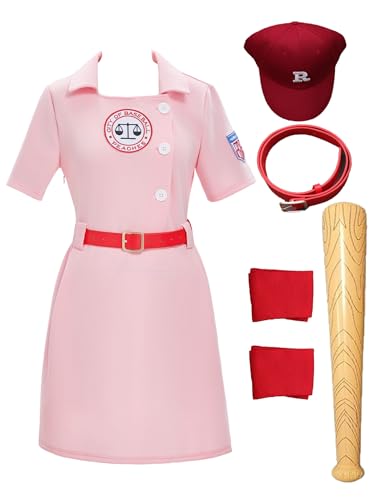 haikyuu Pinkes Baseball-Kostüm für Damen, Baseball-Liga-Kleid, Uniform mit Baseballkappe für Halloween (rosa, groß) von haikyuu