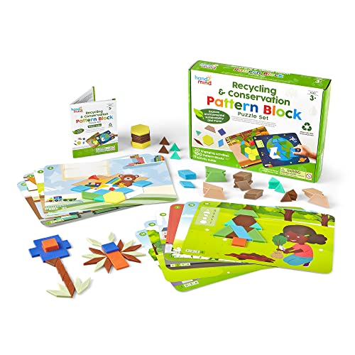Learning Resources Formsteine-Legeset Recycling und Umweltschutz, Formenpuzzle, Tangram für Kinder im Alter von 4-8 Jahren, Formsteine-Musterkarten, Legesteine, geometrisches Formenset für Kleinkinder von hand2mind