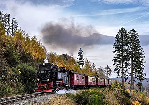 HANSEPUZZLE 100881 - Dampflokomotive Puzzle 130 Teile | Fortbewegung Puzzle mit hochwertiger Puzzle Aufbewahrung: Kartonbox und wiederverschließbarem Beutel | Puzzle-Maße: 28,7 x 20 cm von hansepuzzle