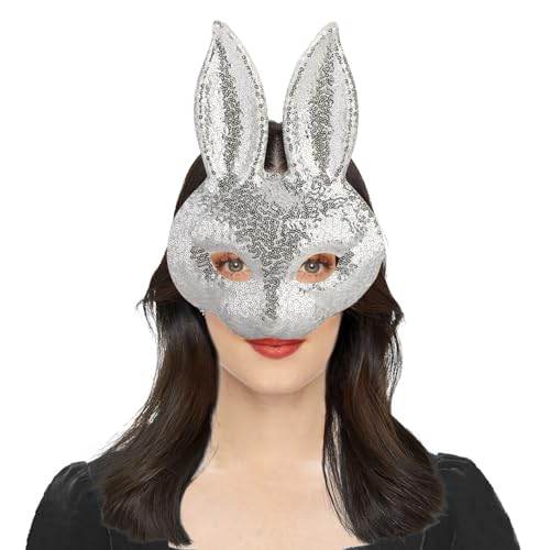 Gruselige Hasenmaske Gruselige Halloween Horror Pailletten Bunny Maske Gruselige Hässliche Kaninchen Vollgesichtsabdeckung Halloween Tier Cosplay Requisiten Lustiges Kostüm Verkleidung Zubehör für von haozaikeji