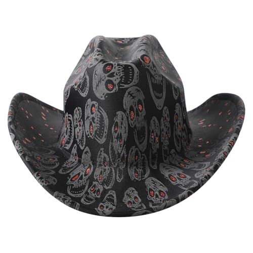 Halloween Cowboyhut für Herren Damen Western Texanisch Cowboy Kostüm Schädel Cowgirl Hut Verkleidung Breite Krempe Retro Schädel Jazz Fedora Trilby Hut Cosplay Party Kostüm Zubehör für Festlich Halloween Cowboyhut für Herren Damen Western Texanisch Cowboy Kostüm Schädel Cowgirl Hut Verkleidung Breite Krempe Retro Schädel Jazz Fedora Trilby Hut Cosplay Party Kostüm Zubehör für Festlich von haozaikeji