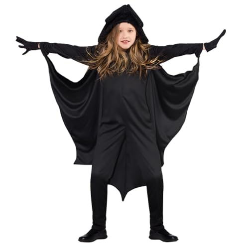 Kinder Fledermaus Kostüm Jungen Mädchen Vampirflügel Umhang Handschuhe Set Zauberer Hexe Umhang Fledermaus Flügel Hoodie Halloween Verkleidung Outfit Lustiges Tier Cosplay Kostüm Zubehör für Karneval von haozaikeji