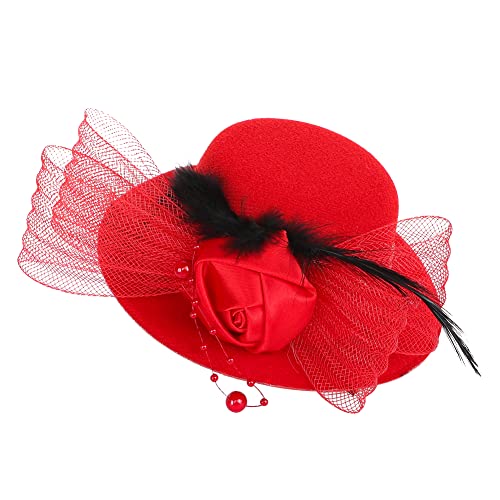 Vintage Mini Zylinder Hut für Mädchen Halloween Steampunk Kostüme Hochzeit Blume Kopfbedeckung Kopfbedeckung mit Schleife Cocktail Fascinator Hut Haarschmuck Fasching Party Performance Goth von haozaikeji