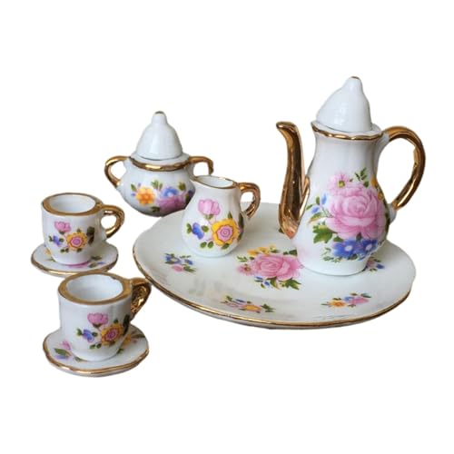 harayaa 1/6 Mini Porzellan Puppenhaus Teetasse Set Blumenmuster Teekanne Teller von harayaa
