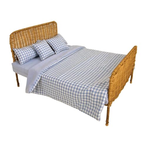 harayaa 1/6 Puppenhaus-Bett, Fotografie-Requisite, Rattan-Bett, handgefertigt, DIY-Accessoires, Puppenhaus-Rattan-Bett für Lebensszenen-Layout, Blau Kariert harayaa 1/6 Puppenhaus-Bett, Fotografie-Requisite, Rattan-Bett, handgefertigt, DIY-Accessoires, Puppenhaus-Rattan-Bett für Lebensszenen-Layout, Blau Kariert von harayaa