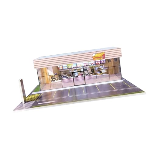 harayaa 1/64 Skala Modell Auto Display Fall Schaufenster Organizer Miniatur Landschaft Spielzeug Auto Lagerung Box, Burger Shop von harayaa