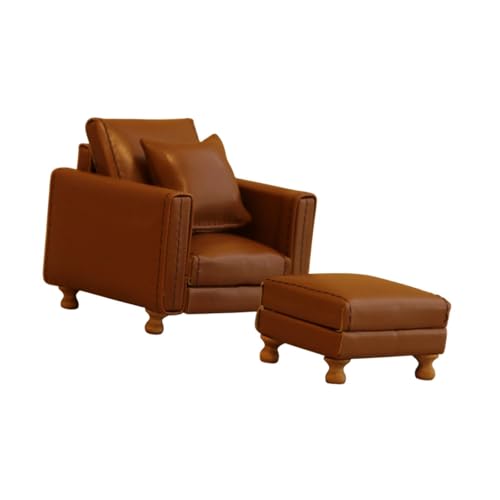 harayaa 1:12 Skala Dollhouse Sofa Mini Model Life Szene Puppenzubehör Dekoration Möbel für Schlafzimmer Wohnzimmer Dekoration, Braunes Einzelsofa von harayaa
